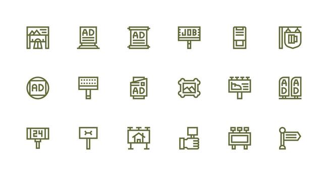 Billboard Design Icons featuring 18 in Strong Stroke Line Style Multi-Style Icons for Creative Projects vector