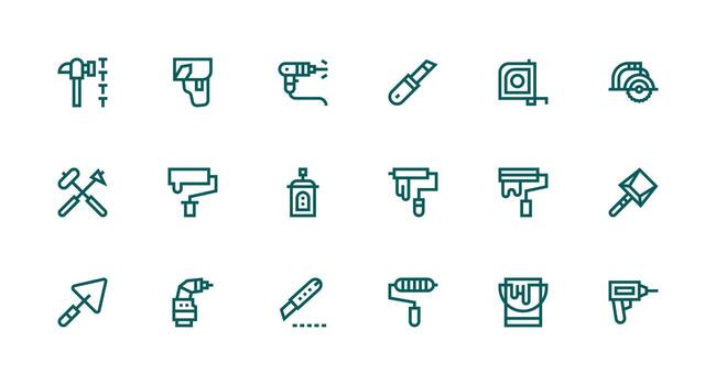 Home Improvement featuring 18 Icons in Strong Stroke Line Design Customizable Icon Series for Mobile Screens vector