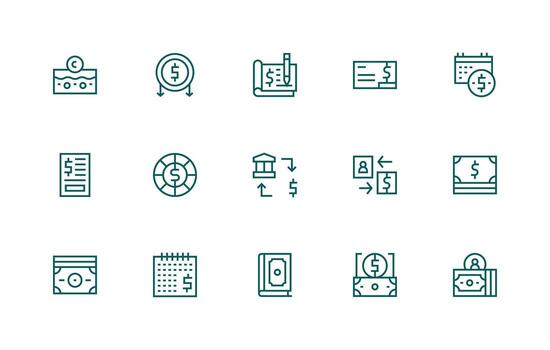 Expense Visual Pack containing 15 Regular Line Icons Icon Pack for UI vector