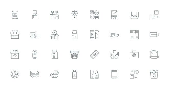 Package Icon Collection with 32 Thin Line Designs Quick Access Icons for UI Development vector