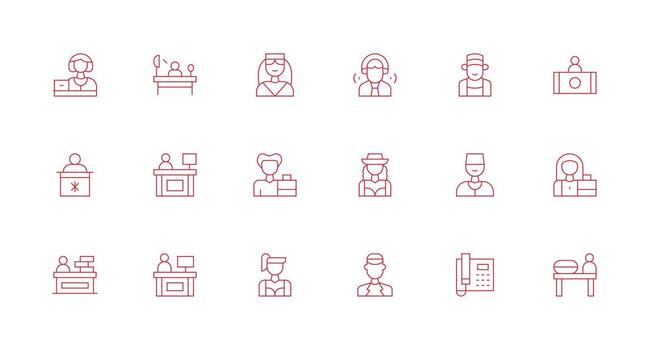 mínimo línea íconos desde recepcionista conjunto con 18 vectores completamente editable icono conjunto para web