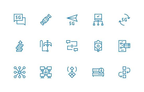 datos transferir conjunto con 15 regular línea íconos inteligente icono colección vector