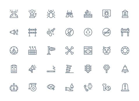 Regular Clean Line Style Warning Icons with 35 Vectors Web Icon Collection