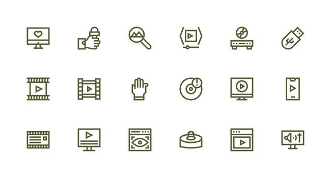 Digital Media Design Icons featuring 18 in Strong Stroke Line Style Scalable Icons for All Themes vector