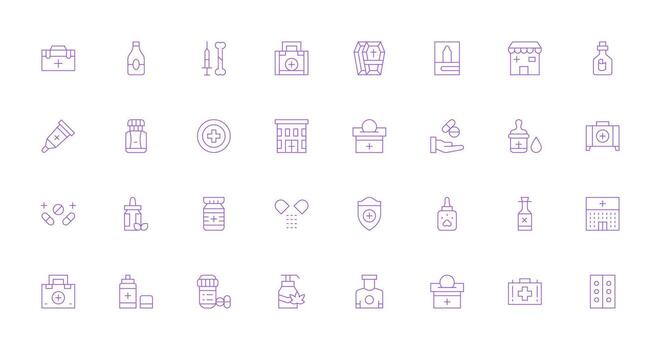 Pharmacy featuring 32 Icons in Thin Line Design UI and UX Focused Icon Collection vector