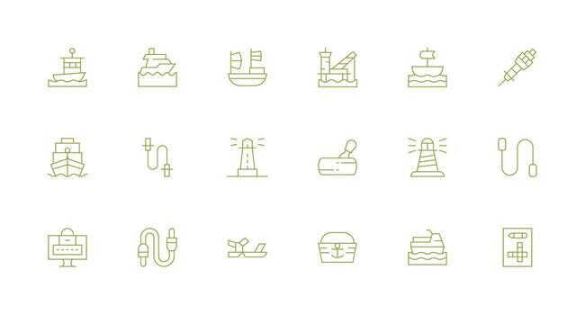 Port Icon Set with 18 Minimal Line Graphics Multi-Purpose Icon Pack for Templates vector
