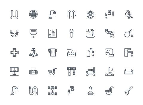 Plumbing Icon Collection with 35 Regular Clean Line Designs Minimal Icon Set for Interface Projects vector