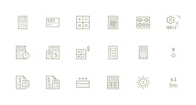 cálculo conjunto con 18 mínimo línea íconos ordenado icono conjunto vector