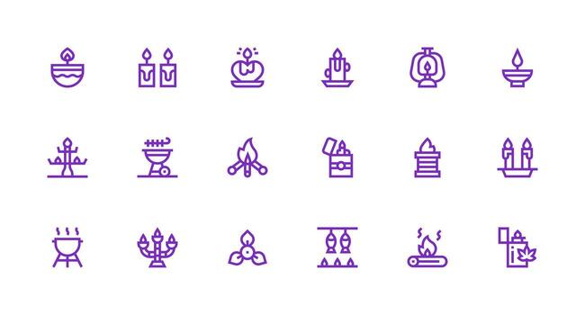 Flame Design Icons featuring 18 in Strong Stroke Line Style Complete Icon Bundle for Web Design vector