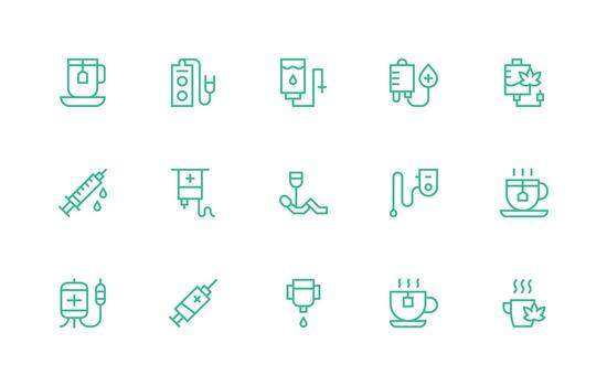 Infusion Set with 15 Regular Line Icons Essential Icons for Rapid UI Building vector