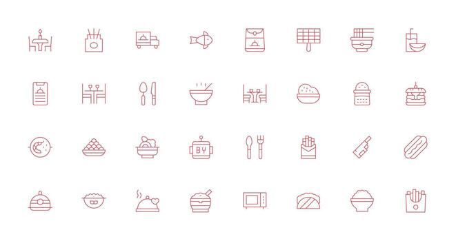 32 Icons for Meal in Thin Line Format Basic Icon Series vector