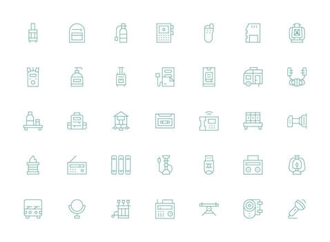 portátil icono colección con 35 ligero línea diseños agudo íconos para presentaciones vector