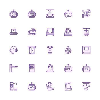 Automated Set with 25 Medium Stroke Outline Icons Style Icon Set vector