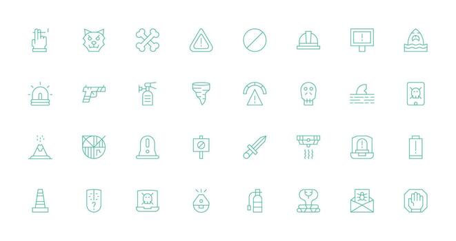 32 Thin Line Style Icons from Danger Collection All Device Compatible Icon Set vector