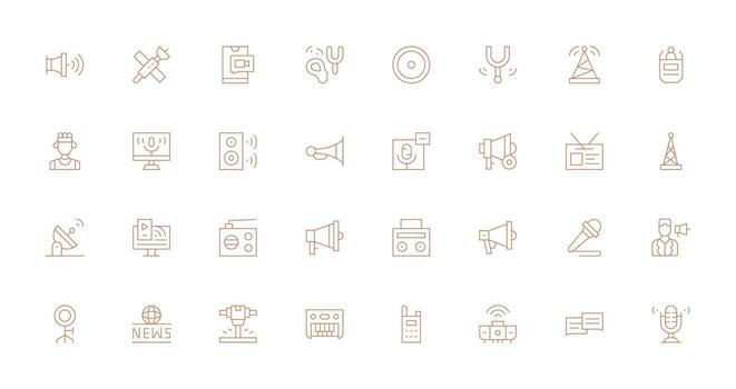 32 Icons for Broadcast in Thin Line Format Pixel Perfect Icon Set vector