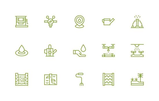 15 regular línea diseños para irrigación íconos web icono colección vector