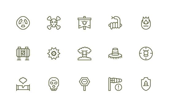 Danger Icon Collection with 15 Regular Line Designs Style Icon Set vector