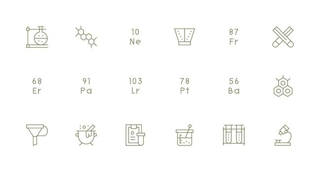 18 Icons for Chemistry in Minimal Line Format Style Icon Set vector