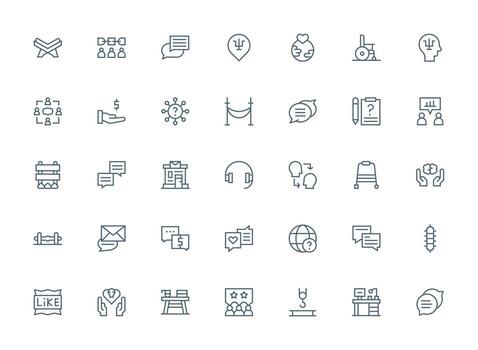 35 Regular Clean Line Icons for Support Graphics Lightweight Icon Series vector