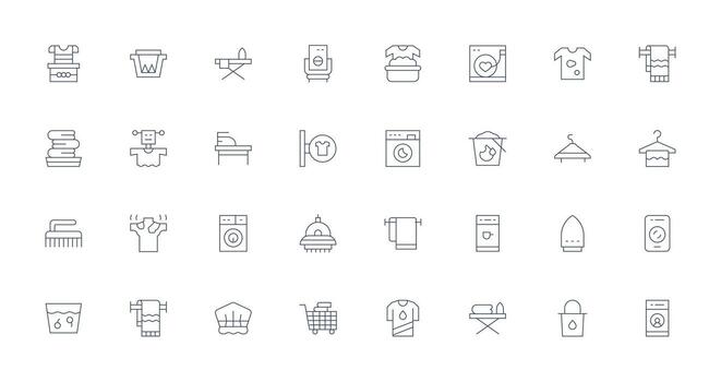 32 Icons for Laundry in Thin Line Format Pixel Perfect Icons for Modern Apps vector