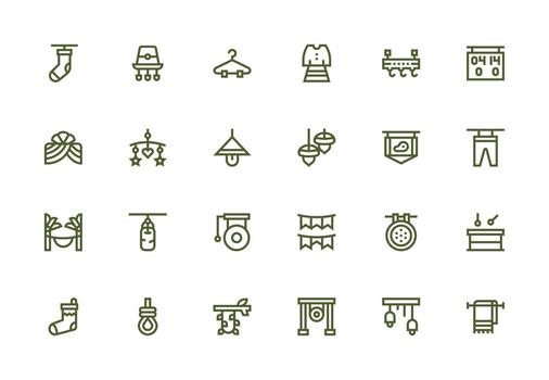 Hanging Icon Set with 24 Thick Line Line Graphics Lightweight Icon Series for Fast Prototypes vector