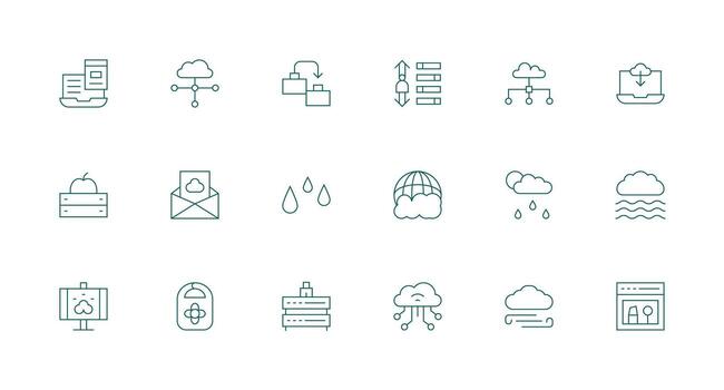 Cloud Design Icons featuring 18 in Minimal Line Style Professional Icon Pack for Development Work vector