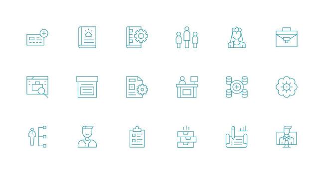 Management Visual Pack containing 18 Minimal Line Icons Pixel Perfect Icon Set vector