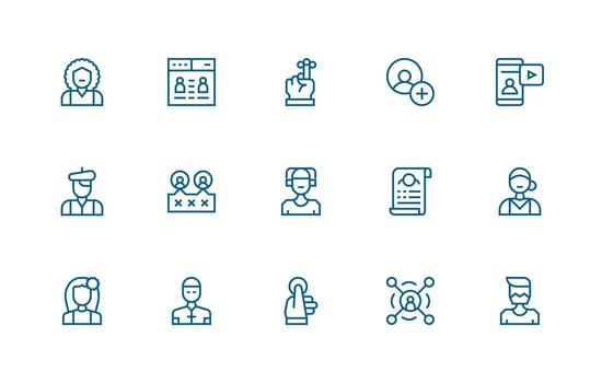 Regular Line Style User Icons with 15 Vectors Essential Icon Collection