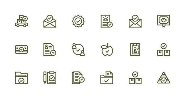 Strong Stroke Line Style Accepted Icons with 18 Vectors Icon Set for Web