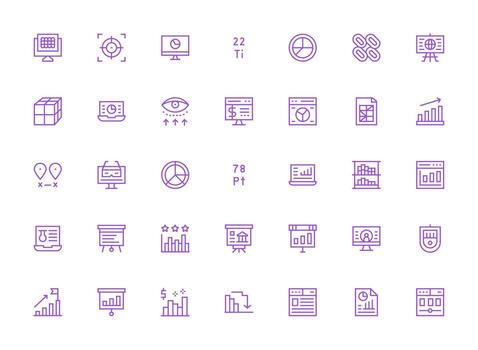 35 Icons for Data Visualization in Regular Clean Line Format Minimal Icon Set for Interface Projects vector
