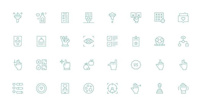 32 selección íconos en Delgado línea estético icono conjunto para aplicaciones vector