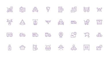 Delgado línea estilo entrega íconos con 32 vectores compacto icono conjunto