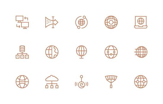 Network Connection Set with 15 Regular Line Icons Essential Icon Collection vector