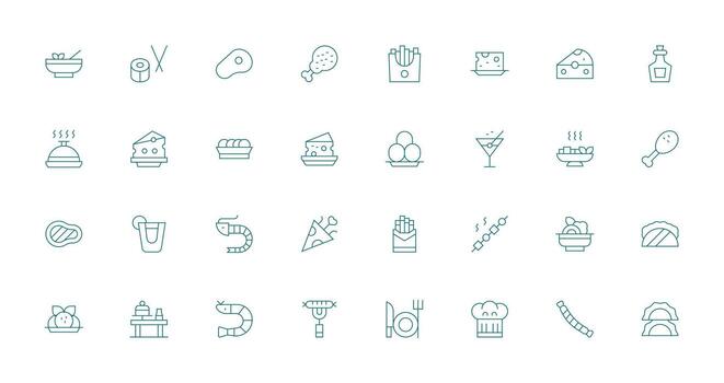 32 Thin Line Style Icons from Appetizer Collection Essential Icons for Rapid UI Building vector