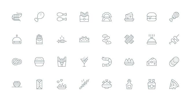Appetizer Design Icons featuring 32 in Thin Line Style Functional Icon Series vector