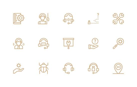 Technical Support Icon Set with 15 Regular Line Graphics Standard Icon Pack vector