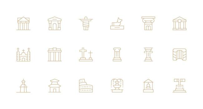 Monument Icon Set with 18 Minimal Line Graphics Customizable Icon Series for Mobile Screens vector