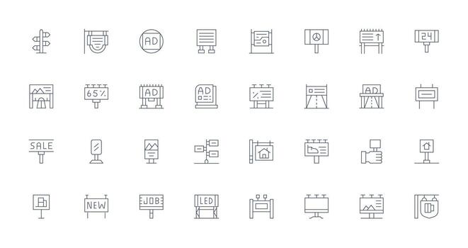 Thin Line Icons from Billboard Set with 32 Vectors Essential Icon Collection