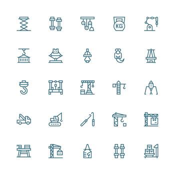 Lifting featuring 25 Icons in Medium Stroke Outline Design Minimal Icon Set for Interface Projects vector
