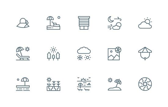Sun featuring 15 Icons in Regular Line Design Balanced Icon Set for Functional Design vector