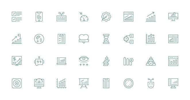 32 Thin Line Style Icons from Progress Bar Collection Digital Icon Collection vector