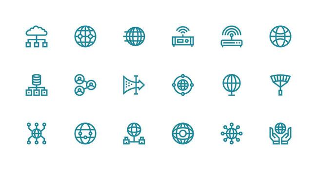 Network Connection Icon Collection with 18 Strong Stroke Line Designs Modern Line and Glyph Icon Series vector
