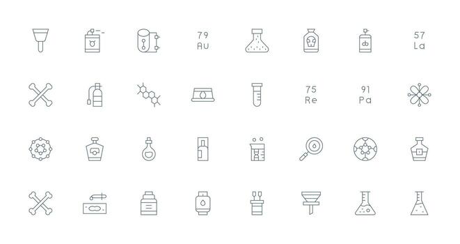 Delgado línea estilo químico íconos con 32 vectores equilibrado icono conjunto para funcional diseño