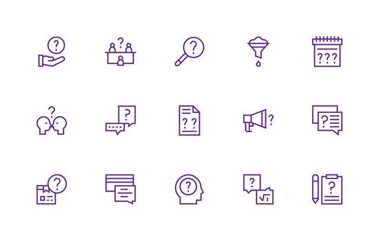 Regular Line Style Clarification Icons with 15 Vectors General Use Icon Pack