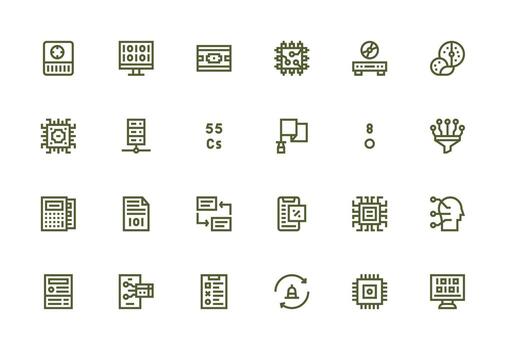 24 Data Processing Icons in Thick Line Line Aesthetic App Icon Pack vector