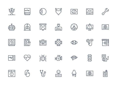 Diagnostic Set with 35 Regular Clean Line Icons Theme-Based Icon Pack vector