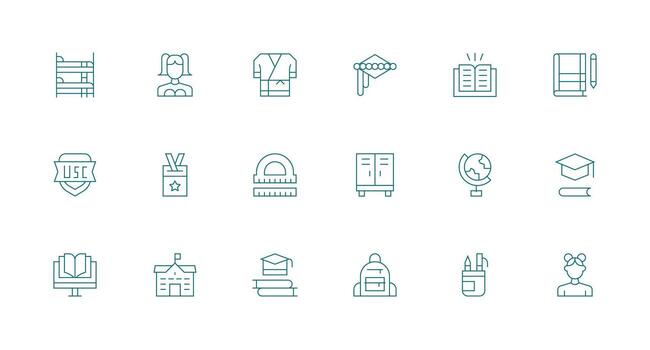 18 Minimal Line Style Icons from Student Collection Minimal Icon Set for Interface Projects vector