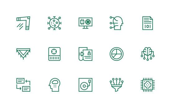 15 Regular Line Icons for Data Processing Graphics Responsive Icon Set for Flexible Layouts vector