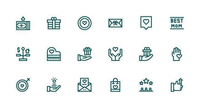 Strong Stroke Line Icons from Appreciation Set with 18 Vectors Detailed Icon Collection for Design Systems