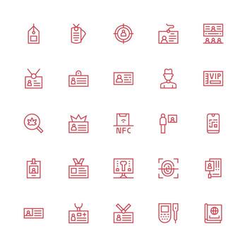 identificación presentando 25 íconos en medio carrera contorno diseño mínimo icono conjunto para interfaz proyectos vector